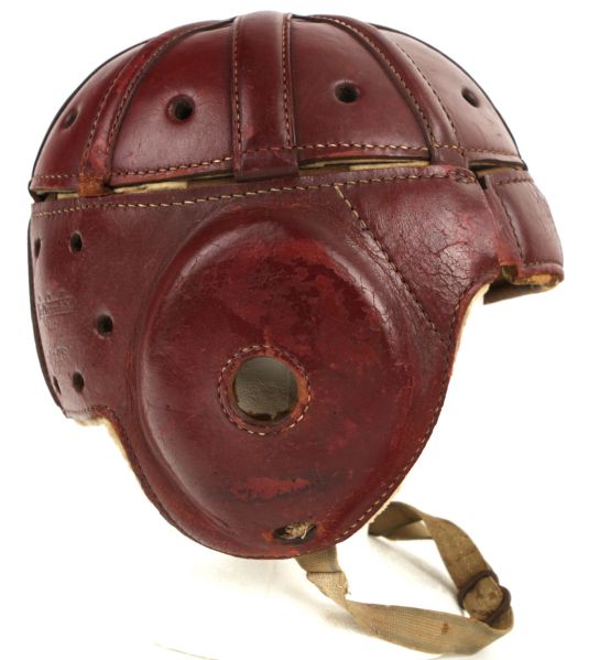 1920s Factory Red Wilson Leather Football Helmet - Rare Style 