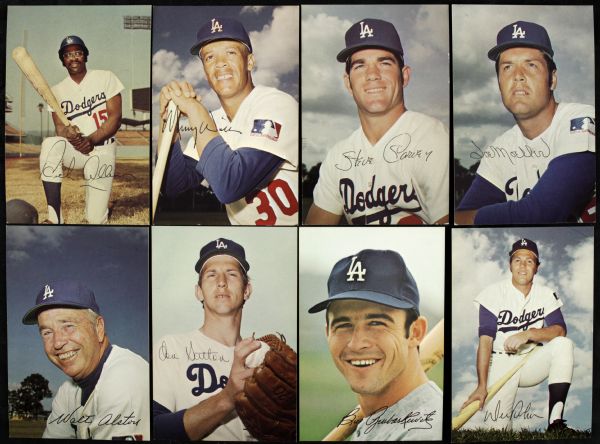 1971 Los Angeles Dodgers Ticketron Postcard - Lot of 20 With Schedule Backs Incl. Vin Scully Walt Alston Dick Allen Rare