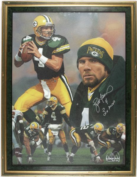 1990s Brett Favre Green Bay Packers Signed 21" x 27 1/2" Danny Day Artwork 294/350 - JSA 