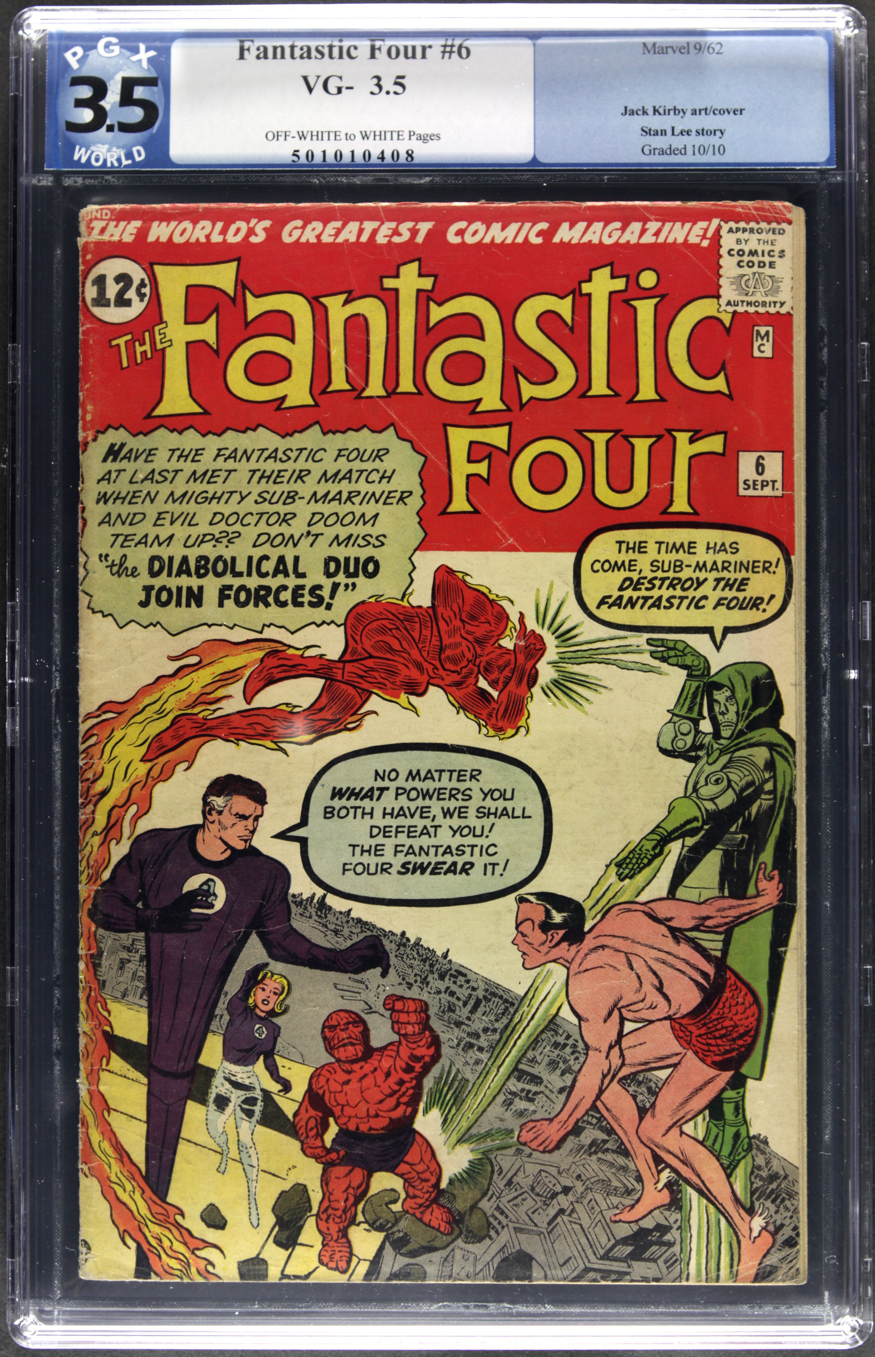 Lot Detail - 1962 The Fantastic Four #6 (PGX VG- 3.5) Marvel Comics