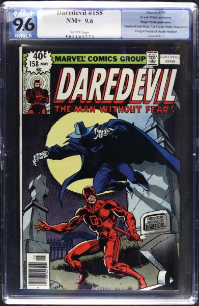 1979 Daredevil #158 Marvel Comics (PGX NM+ 9.6) Featuring Frank Miller Cover/Art, First Frank Miller Daredevil; Roger McKenzie Story; Death of Anti-Men; Origin and Death of Death-Stalker