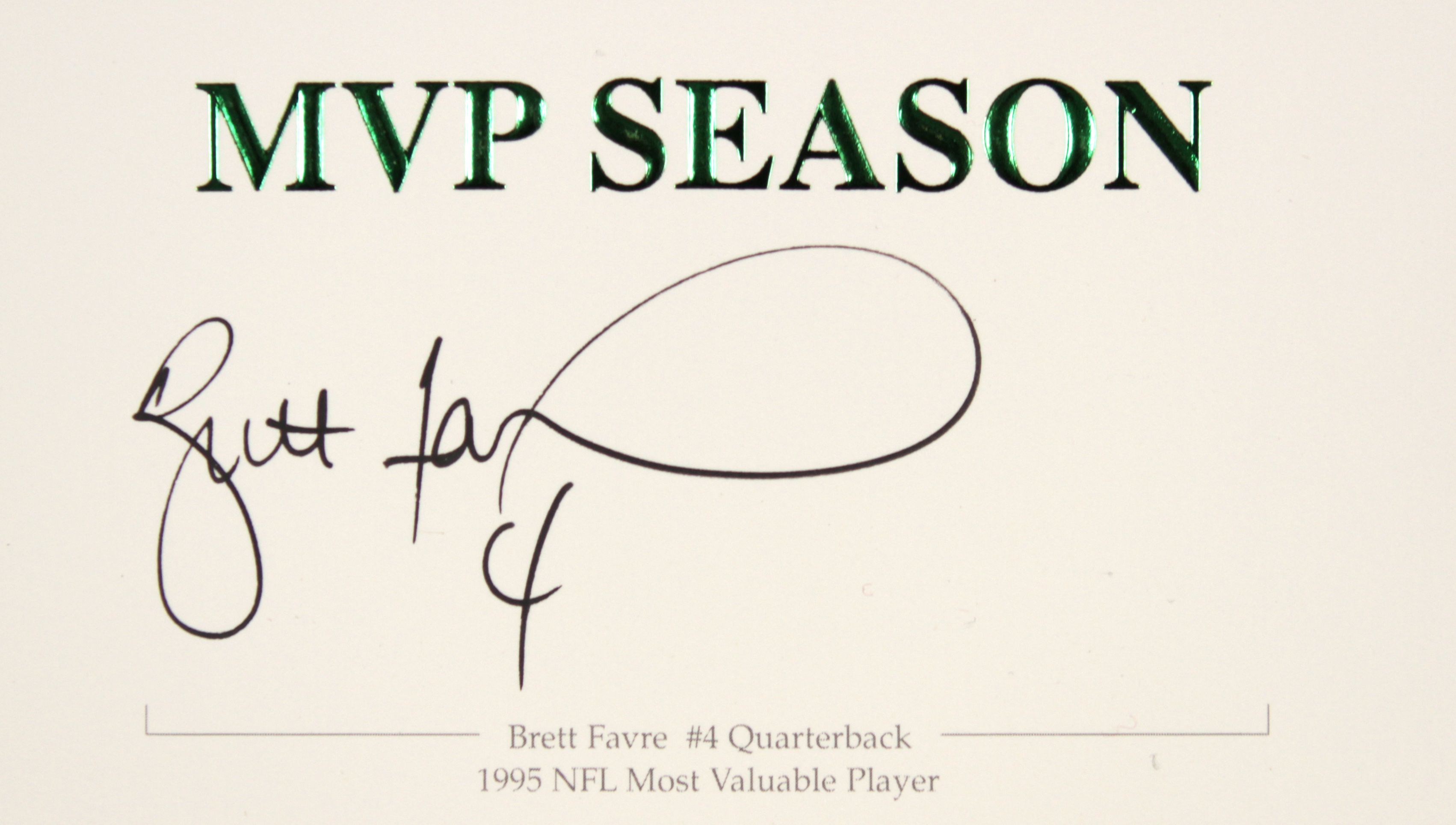 Lot Detail - 1996 Brett Favre Green Bay Packers Signed MVP Season Print  Also Signed by Mark Chmura Edgar Bennett Robert Brooks & Ken Ruettgers  518/995 - JSA