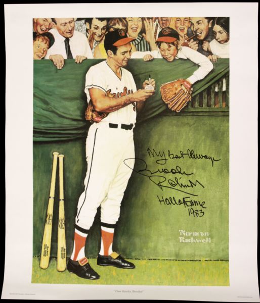 Brooks Robinson Baltimore Orioles Signed 18" x 21.5" Norman Rockwell Reproduction Print - JSA