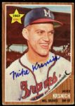 1962 Mike Krsnich Milwaukee Braves Signed Topps Card - Tough Signature - JSA "Last Autograph He Ever Signed!!!" 