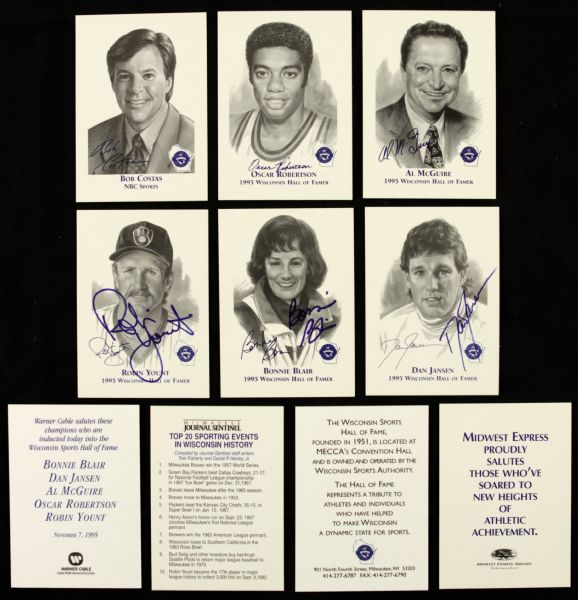1995 Wisconsin Hall of Fame Signed Cards of Robin Yount Bonnie Blair & Dan Jansen - Complete Set