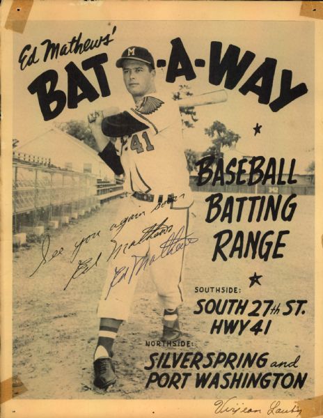 1950s Eddie Mathews Milwaukee Braves Vintage Signed Ed Mathews Bat-A-Way 8 1/2" x 11" Promotional - JSA 