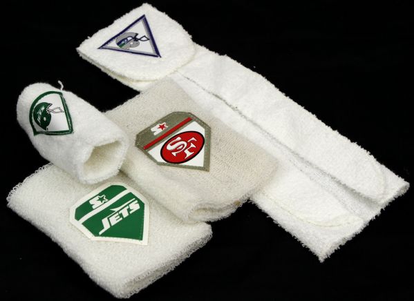 Late 1980s to Early 1990s Game Worn Wristbands and Towels - 49ers Jets Seahawks - MEARS LOA