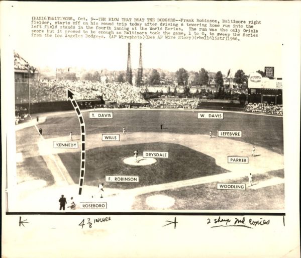 1966 World Series Frank Robinson Home Run Baltimore Orioles "The Sporting News Collection Archives" Original Photos (Sporting News Collection Hologram/MEARS Photo LOA) - Lot of 2