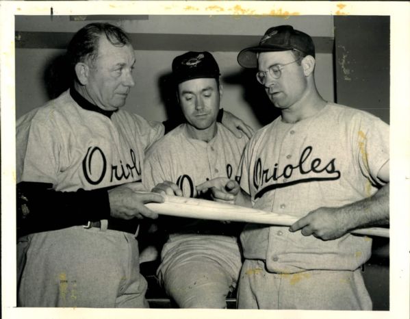 1954 Jimmy Dykes Bob Kennedy Clint Courtney Baltimore Orioles "The Sporting News Collection Archives" Original 7" x 9" Photo (Sporting News Collection Hologram/MEARS Photo LOA)