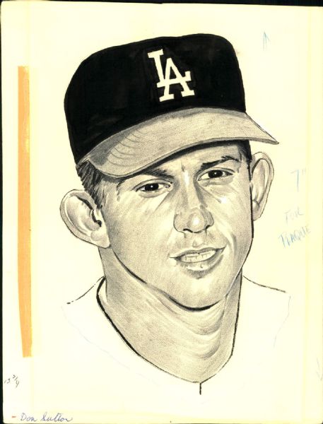 1966 Don Sutton Los Angeles Dodgers "The Sporting News Collection Archives" 8" x 10" Original Illustration Art (Sporting News Collection Hologram/MEARS Photo LOA) Unique 1:1
