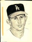 1966 Don Sutton Los Angeles Dodgers "The Sporting News Collection Archives" 8" x 10" Original Illustration Art (Sporting News Collection Hologram/MEARS Photo LOA) Unique 1:1