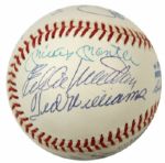 1990-91 500 Home Run Club Multi Signed OAL (Brown) Baseball w/ 11 Sigs. Incl. Mickey Mantle Ted Williams Willie Mays Hank Aaron - JSA Full Letter