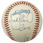 1990-91 500 Home Run Club Multi Signed OAL (Brown) Baseball w/ 11 Sigs. Incl. Mickey Mantle Ted Williams Willie Mays Hank Aaron - JSA Full Letter