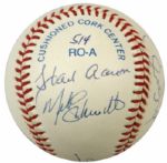 1990-91 500 Home Run Club Multi Signed OAL (Brown) Baseball w/ 11 Sigs. Incl. Mickey Mantle Ted Williams Willie Mays Hank Aaron - JSA Full Letter