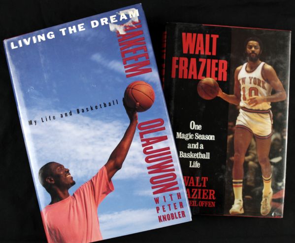 1988-96 Walt Frazier New York Knicks & Hakeem Olajuwon Houston Rockets Signed Books - JSA