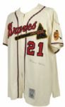 1990s Warren Spahn Milwaukee Braves Signed Mitchell & Ness Flannel Jersey Twice Signed - JSA 