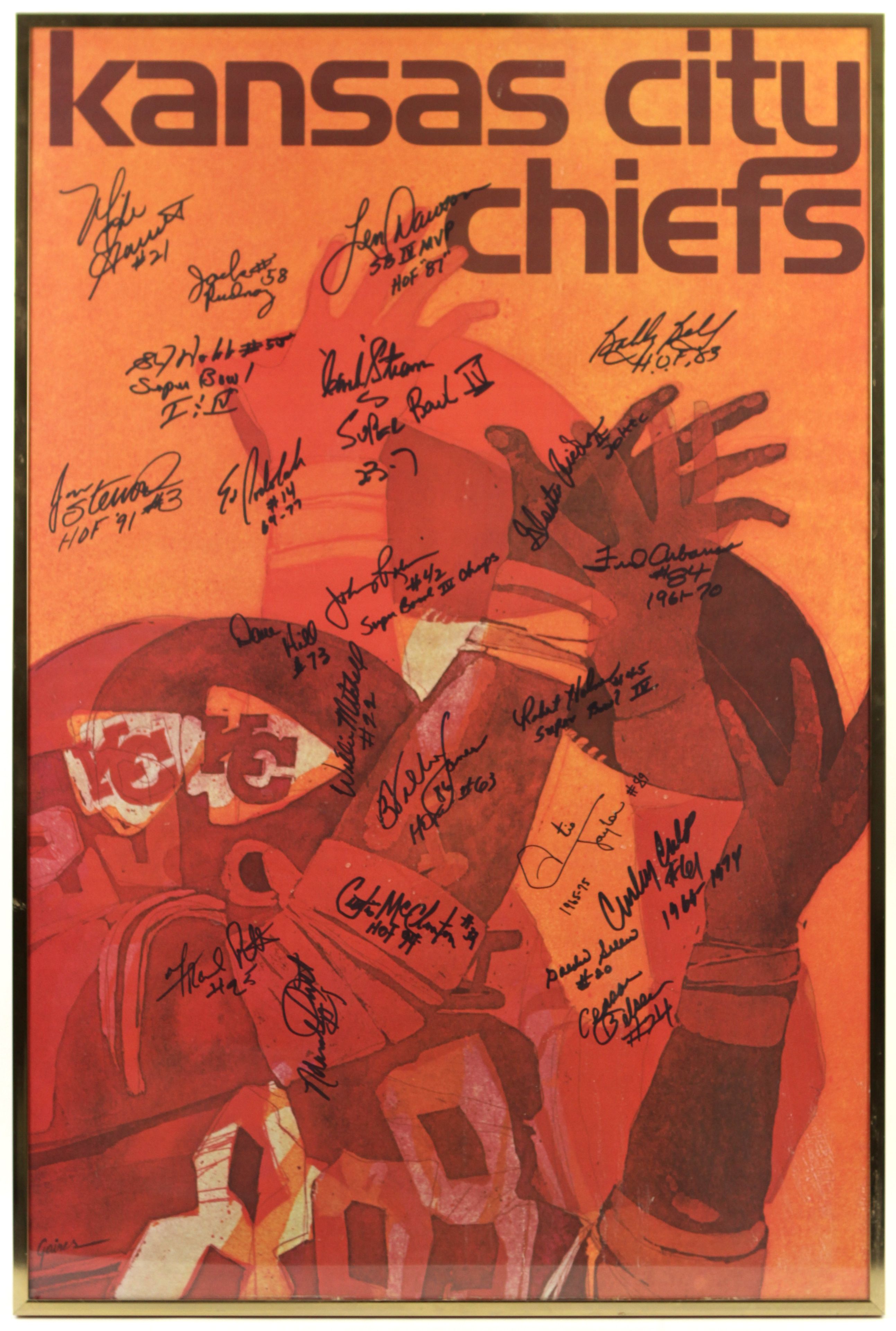 Lot - 1970 Kansas City Chiefs Super Bowl IV Multi Signed & Framed Team Photo