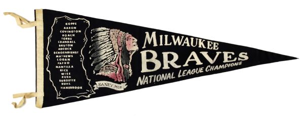 1958 Milwaukee Braves National League Champions Scroll Pennant