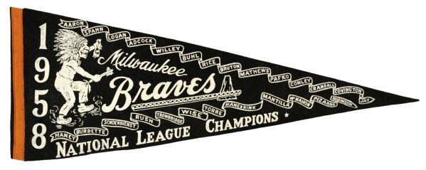 1958 Milwaukee Braves National League Champions Black Scroll Pennant