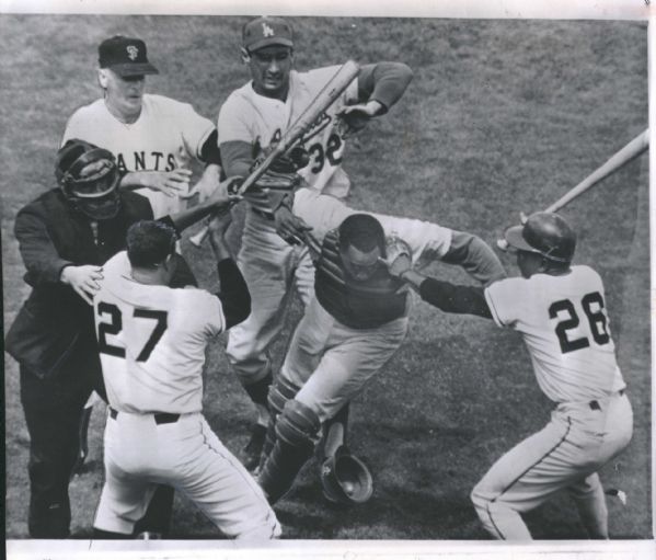 1965 Juan Marichal John Roseboro Bat Incident San Francisco Giants Los Angeles Dodgers "Rogers Photo Archive" Original 8" x 8.5" Photo (MEARS Photo LOA)