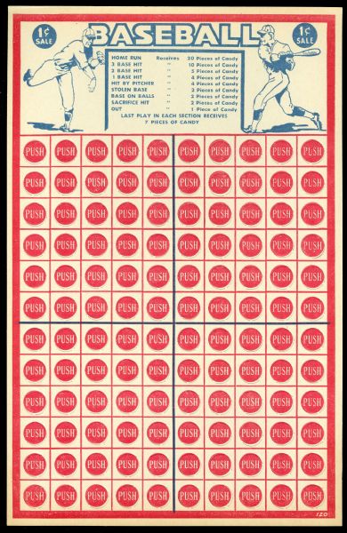 1940s High Grade Baseball Punch Board 