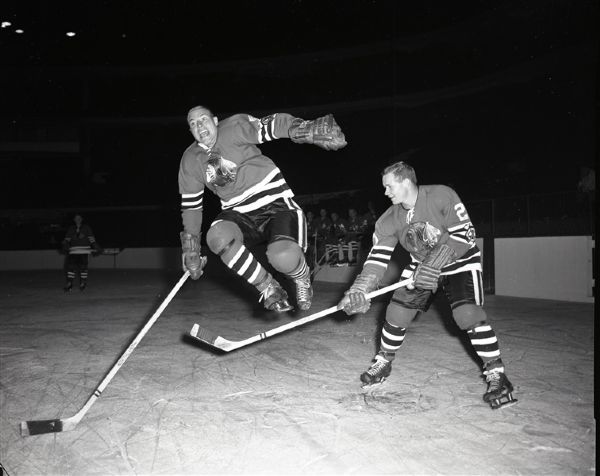 1958 Moose Vasko John McKenzie Chicago Black Hawks "Chicago Sun-Times" Original 4" x 5" B & W Negative (Chicago Sun-Times Archives/MEARS Auction LOA) - Lot of 2