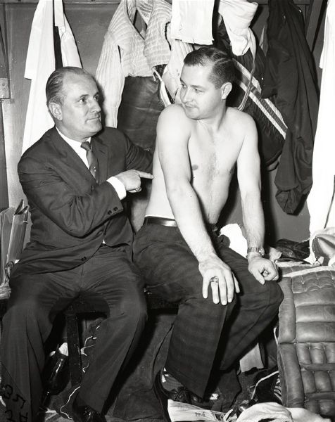 1962 Tommy Ivan Glenn Hall Chicago Black Hawks "Chicago Sun-Times" Original 4" x 5" B & W Negatives (Chicago Sun-Times Archives/MEARS Auction LOA) - Lot of 2