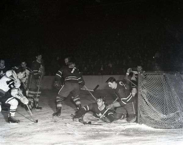 1946 Toronto Maple Leafs Chicago Black Hawks "Chicago Sun-Times" Original 4" x 5" B & W Negatives (Chicago Sun-Times Archives/MEARS Auction LOA) - Lot of 2