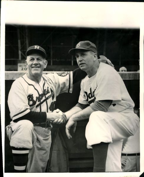 1954 Charlie Grimm Milwaukee Braves Walter Alston Brooklyn Dodgers "The Sporting News Collection Archives" Original Photo (Sporting News Collection Hologram/MEARS Photo LOA)