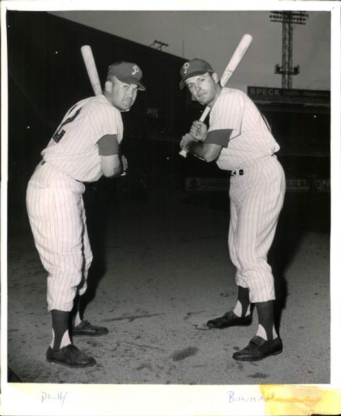 1959 Dave Philley Bob Bowman Philadelphia Phillies "The Sporting News Collection Archives" Original Photo (Sporting News Collection Hologram/MEARS Photo LOA)
