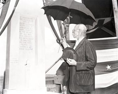1942 Man Visits Lidice Illinois Monument  "Chicago Sun-Times" Original 4" x 5" B & W Negative (Chicago Sun-Times Archives/MEARS Photo LOA)
