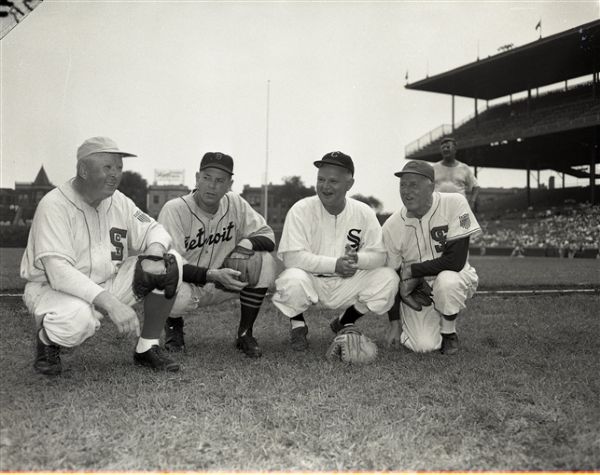 1949 Joe Benz Ted Lyons Ray Schalk Red Faber  Old Timers Game "Chicago Sun-Times" Original 4" x 5" B & W Negative (Chicago Sun-Times Archives/MEARS Photo LOA)