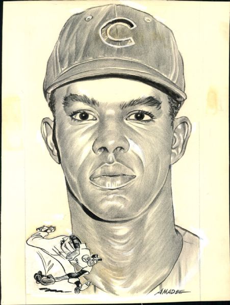 1963 Andre Rodgers Chicago Cubs "The Sporting News" Original 7.5" x 10" Illustration Artwork (Sporting News Collection Hologram/MEARS LOA) Unique, 1:1