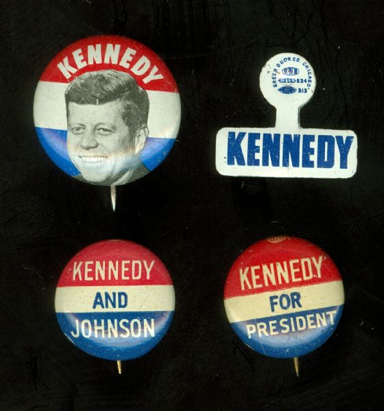 1960 John F. Kennedy Presidential Campaign Pins (4)