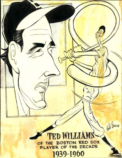 1960s Ted Williams Boston Red Sox "The Sporting News" Original Illustration Artwork (Sporting News Collection Hologram/MEARS LOA) Unique, 1:1