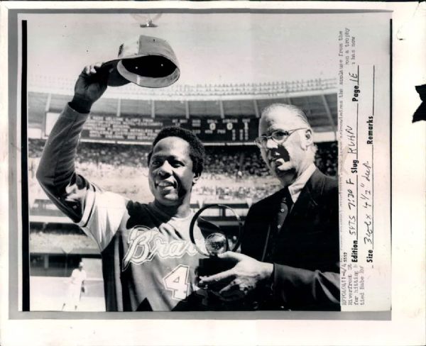 1974 Hank Aaron Atlanta Braves 714 Home Runs Trophy "The Sporting News Collection Archives" Original Photo (Sporting News Collection Hologram/MEARS Photo LOA)