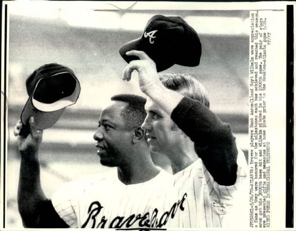 1970 Hank Aaron Hoyt Wilhelm Atlanta Braves "The Sporting News Collection Archives" Original Photo (Sporting News Collection Hologram/MEARS Photo LOA)