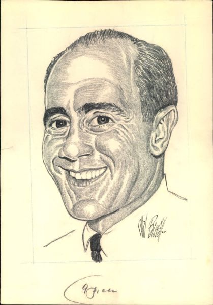 1960 Hand Drawn Red Auerbach Portrait "The Sporting News Collection Archives" Original Piece (Sporting News Collection Hologram)