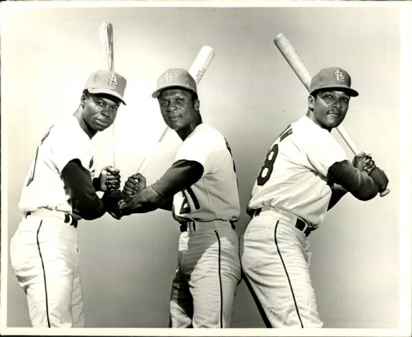 1969 Lou Brock Curt Flood Vada Pinson St. Louis Cardinals "The Sporting News Collection Archives" Original Photo (Sporting News Collection Hologram/MEARS Photo LOA)