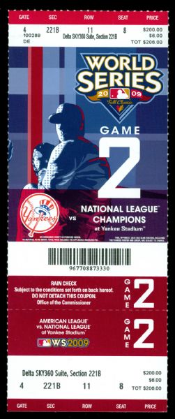 2009 New York Yankees World Series Game 2 Full Ticket