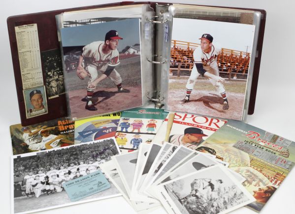 1950s Milwaukee Braves Scrapbook With Eddie Mathews Signed Photo 56 & 58 Yearbooks Season Pass