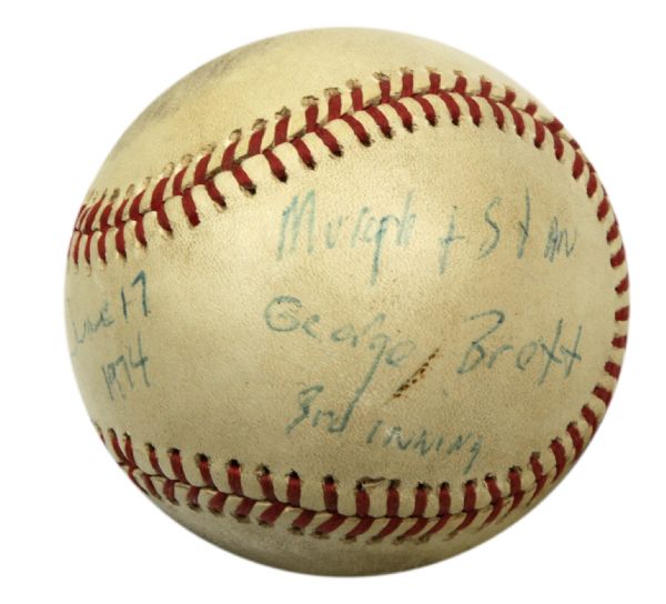 1974 George Brett Kansas City Royals Foul Ball Hit OAL (Mac Phail) Baseball From Bretts Rookie Season