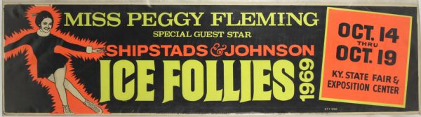 1969 Peggy Fleming Ice Follies Promotional 48" x 13" Sign 