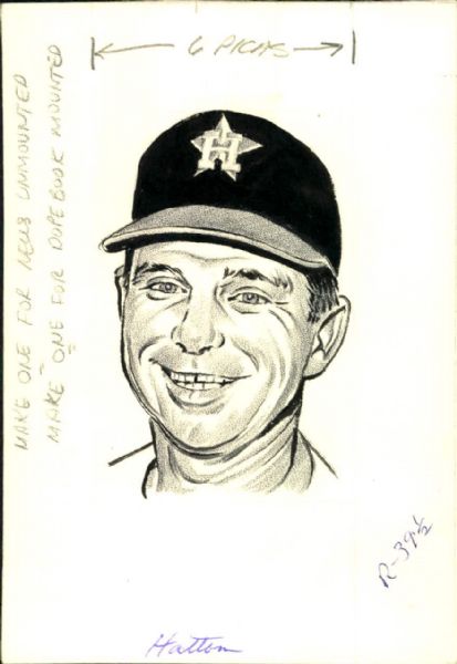 1966 Grady Hatton Houston Astros "The Sporting News" Original Illustration Artwork (Sporting News Collection Hologram/MEARS LOA) Unique, 1:1