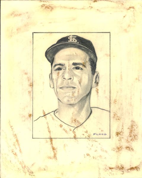 1958-69 Curt Flood St. Louis Cardinals "The Sporting News" Original Illustration Artwork (Sporting News Collection Hologram/MEARS LOA) Unique, 1:1
