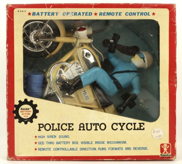 1960s Battery Powered Remote Control Police Auto Cycle Bandai Toys