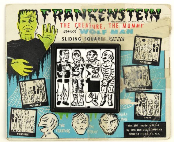 1960s Ultra Rare Frankenstein The Creature The Mummy & Wolfman Sliding Square Puzzle Roalex Toys MOC