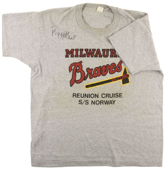 1980s Milwaukee Braves Signed Reunion Shirt w/ Hank Aaron Warren Spahn Eddie Mathews - JSA 