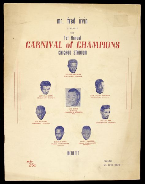 1949 First Annual Carnival of Champions Boxing Program w/ Joe Louis Sugar Ray Robinson Willie Pep Jake LaMotta