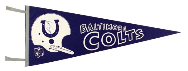 1960s Johnny Unitas Baltimore Colts Signed Full Size Pennant - JSA 